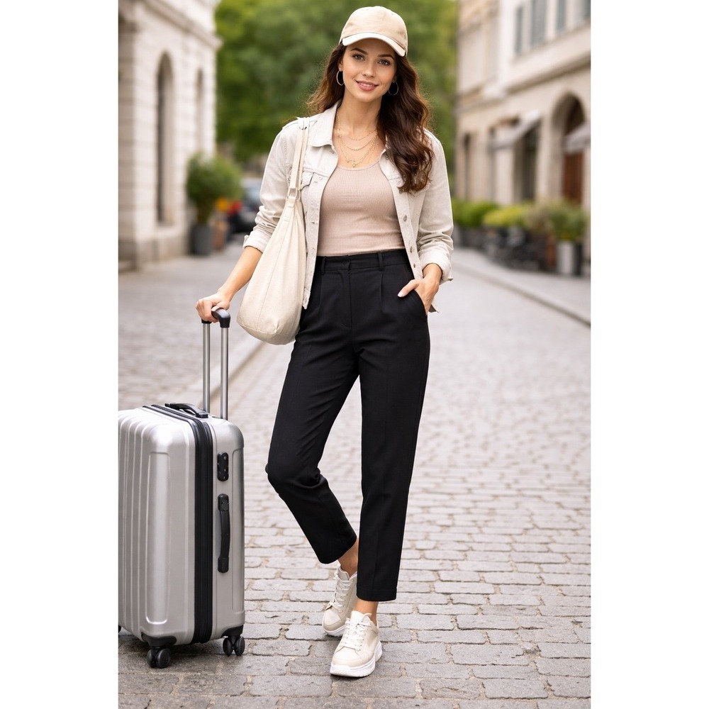 Zara Black High-Rise Straight-Leg Trousers